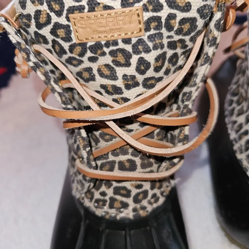 SPERRY Youth Rain Duck Animal Print Lace Up and Zip Saltwater Boot Size 4M